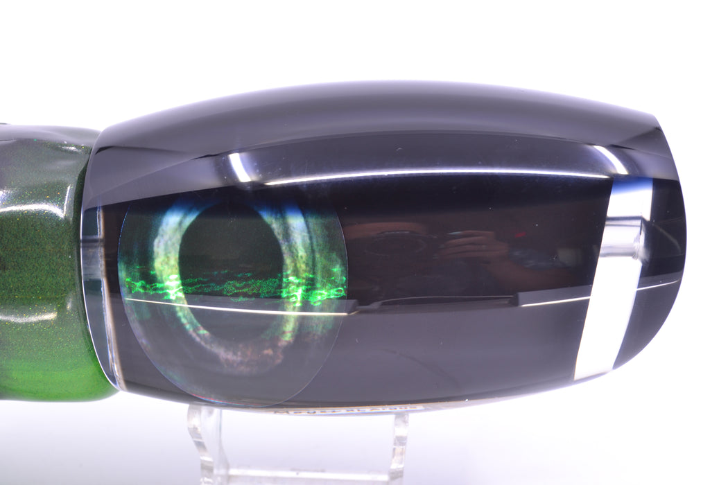 Moyes Lures Black Pearl Black Back Taxi Eyes XL Argus Teaser 25.5oz FT Vinyl Green Tiger