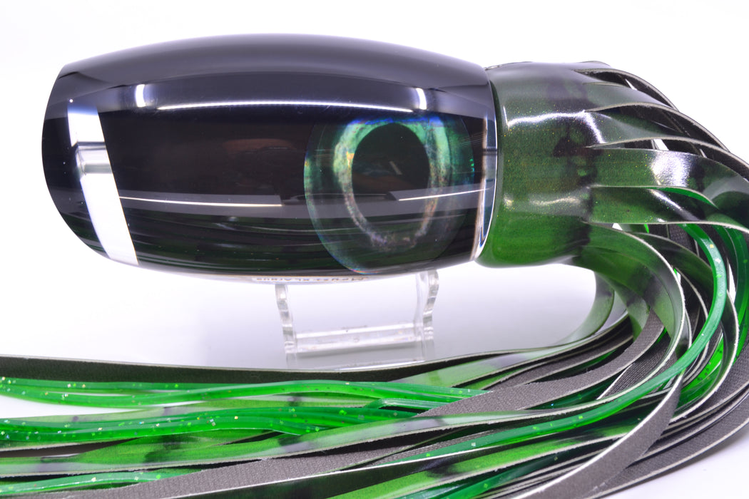 Moyes Lures Black Pearl Black Back Taxi Eyes XL Argus Teaser 25.5oz FT Vinyl Green Tiger