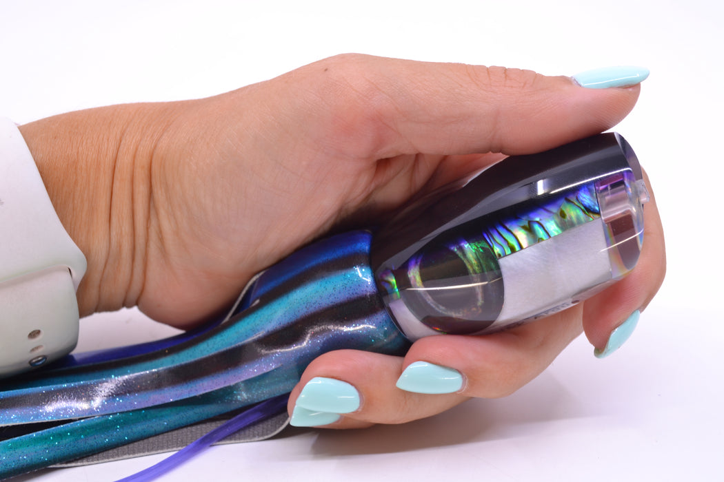 Moyes Lures Skipjack Paua-MOP Black-Purple Back Medium Argus 12" 5oz FT Vinyl Skipjack