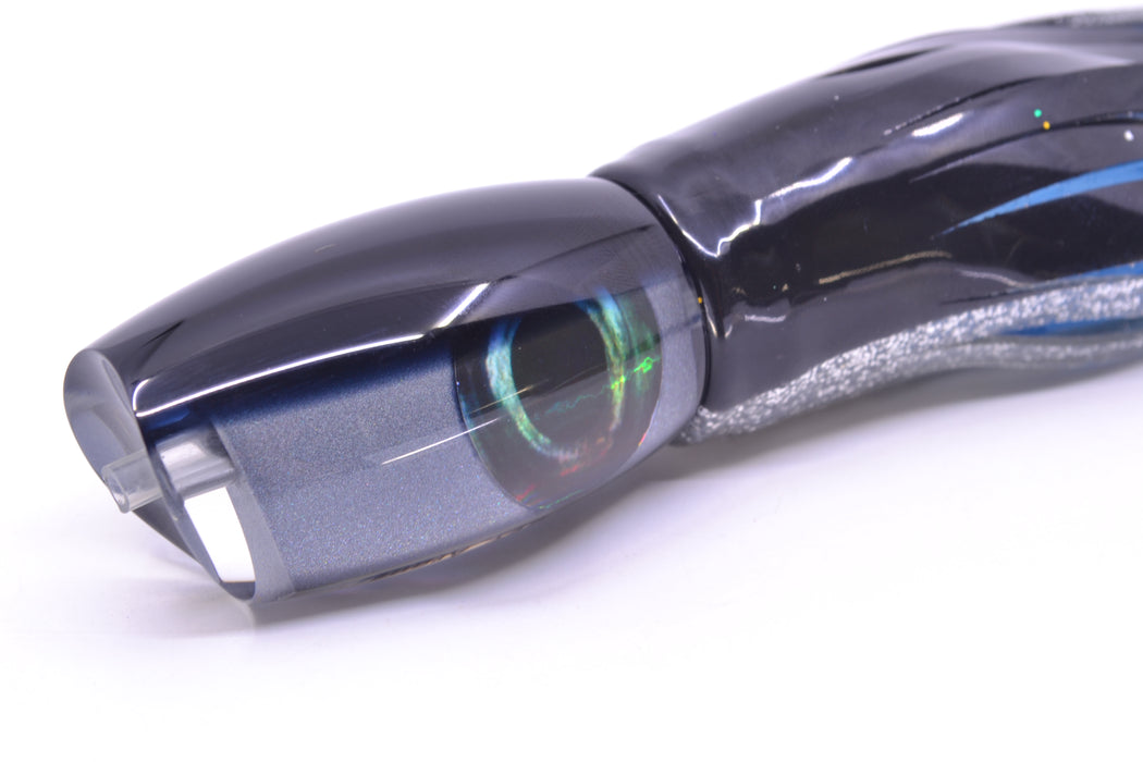 Moyes Lures Silver Pearl Black Back Taxi Eyes Medium Argus 12" 6oz Skirted Black-Silver