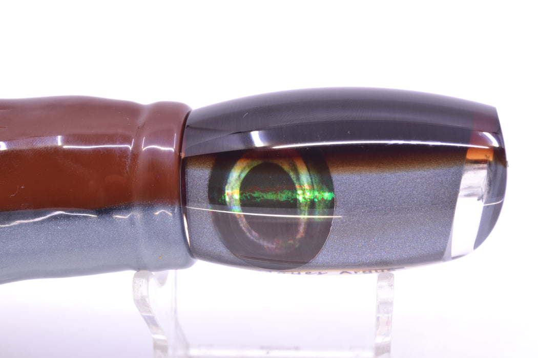 Moyes Lures Silver Pearl Root Beer Back Taxi Eyes Medium Argus 12" 6oz Skirted Root Beer-Silver