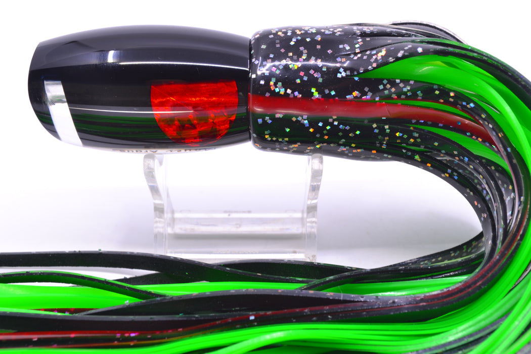 Moyes Lures Black Pearl Black Back Red Eyes Medium Argus 12" 6oz Skirted Black/Green