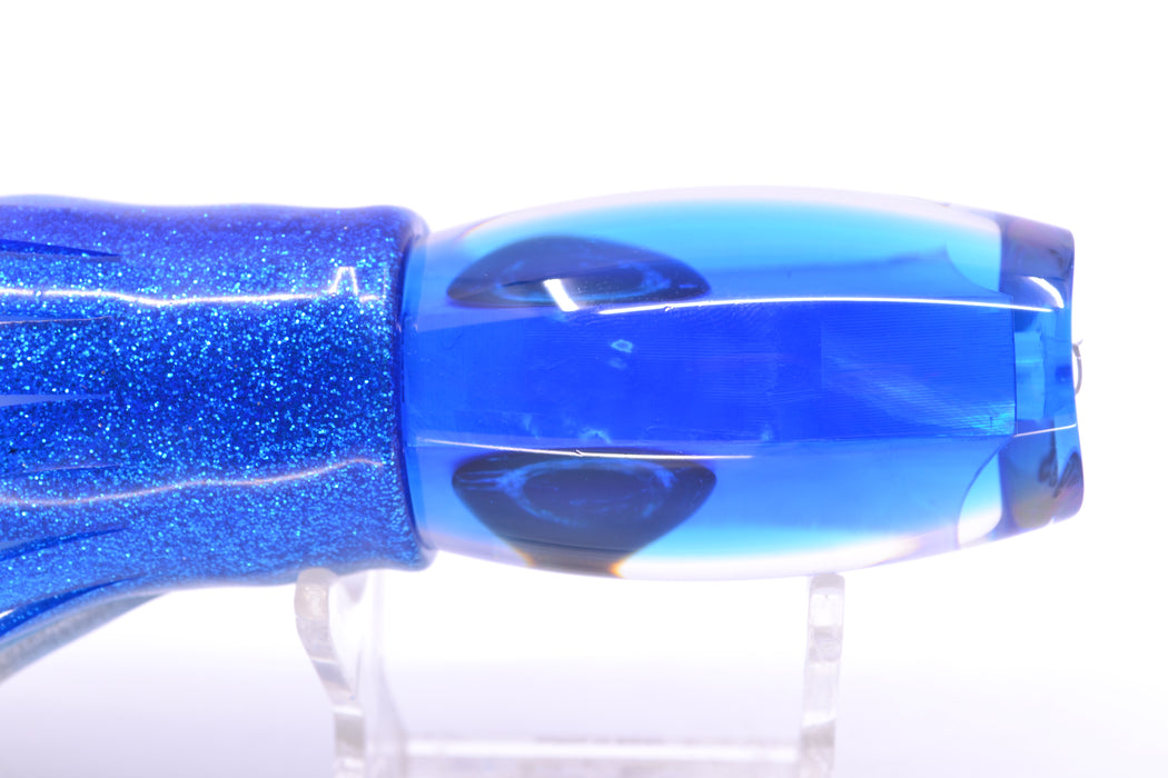 Moyes Lures White MOP Blue Back Taxi Eyes Medium Argus 12" 6oz Skirted Blue-Silver