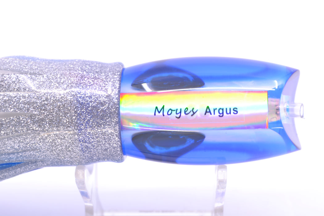 Moyes Lures White MOP Blue Back Taxi Eyes Medium Argus 12" 6oz Skirted Blue-Silver