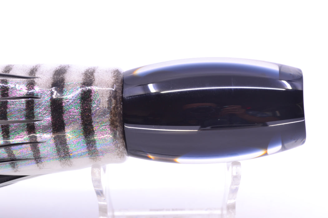 Moyes Lures Black Pearl Black Back Taxi Eyes Medium Argus 12" 6oz Skirted White Aurora
