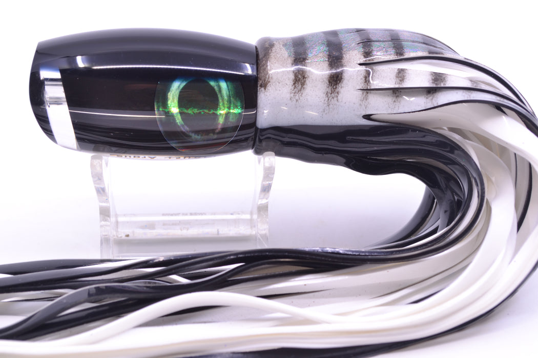Moyes Lures Black Pearl Black Back Taxi Eyes Medium Argus 12" 6oz Skirted White Aurora