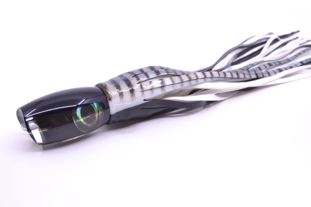 Moyes Lures Black Pearl Black Back Taxi Eyes Medium Argus 12" 6oz Skirted White Aurora