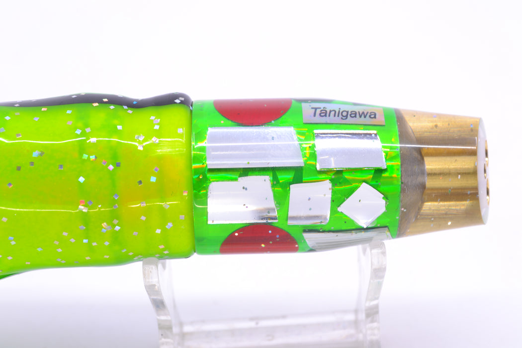 Tanigawa Lures Green Rainbow Cracked Glass 2-Hole Slant 9"+ 11oz Skirted Black Stripes