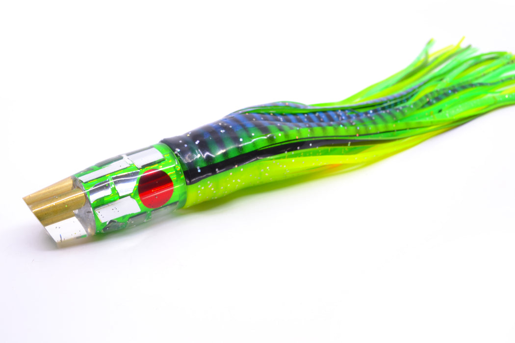 Tanigawa Lures Green Rainbow Cracked Glass 2-Hole Slant 9"+ 11oz Skirted Black Stripes