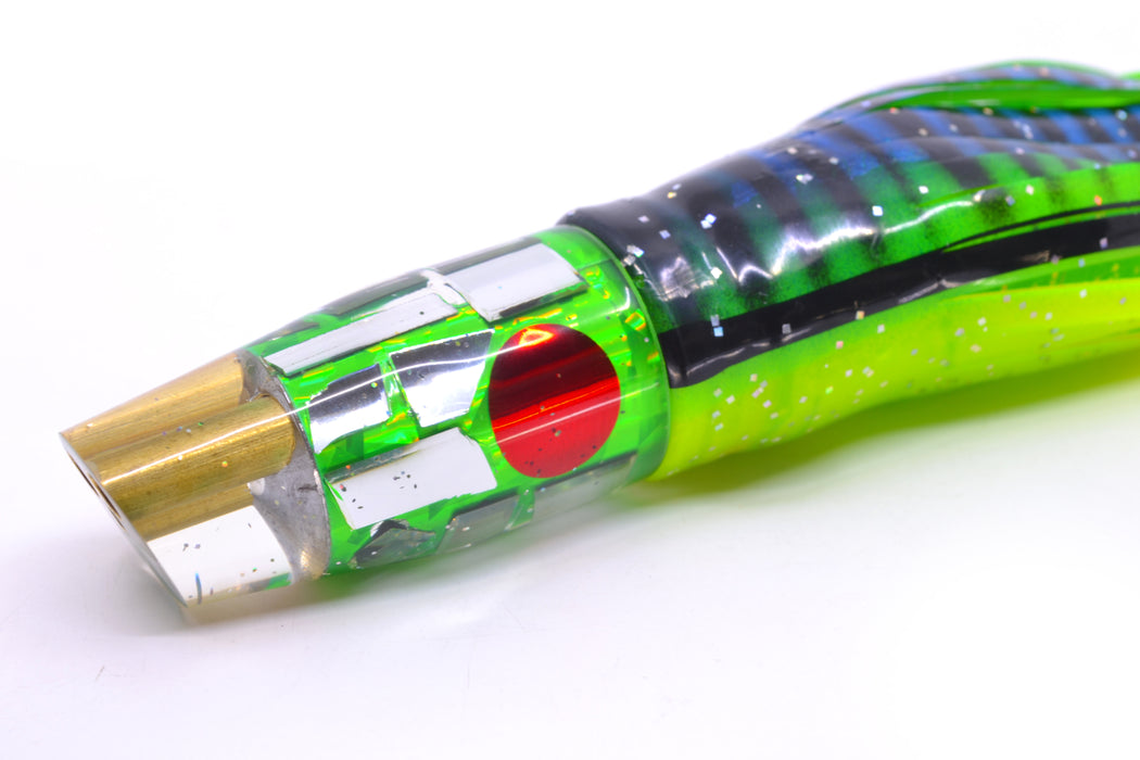 Tanigawa Lures Green Rainbow Cracked Glass 2-Hole Slant 9"+ 11oz Skirted Black Stripes