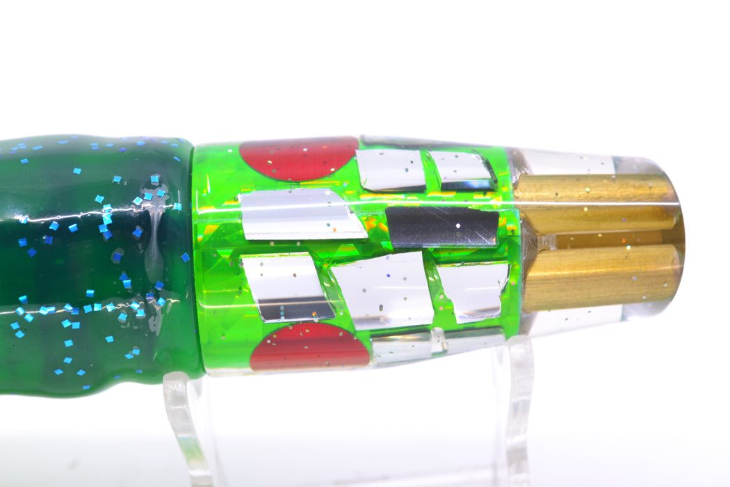 Tanigawa Lures Green Rainbow Cracked Glass 2-Hole Slant 9"+ 11oz Skirted Mahi