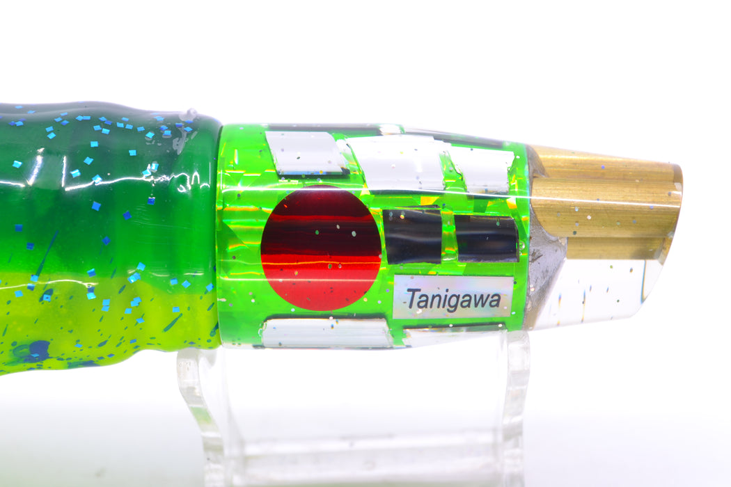 Tanigawa Lures Green Rainbow Cracked Glass 2-Hole Slant 9"+ 11oz Skirted Mahi