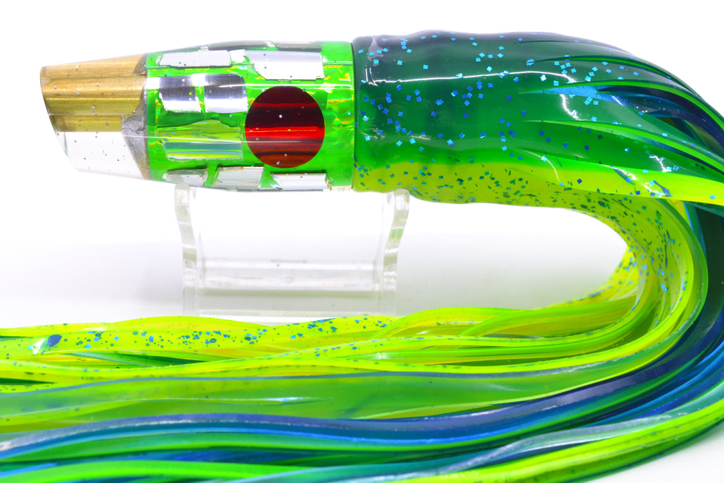 Tanigawa Lures Green Rainbow Cracked Glass 2-Hole Slant 9"+ 11oz Skirted Mahi