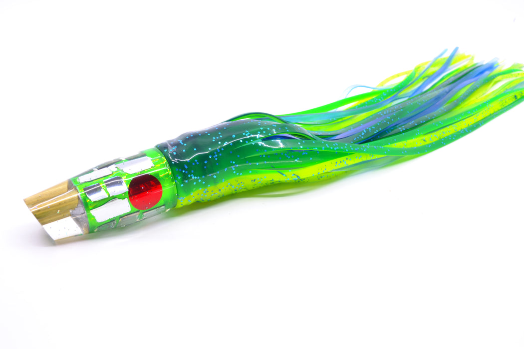 Tanigawa Lures Green Rainbow Cracked Glass 2-Hole Slant 9"+ 11oz Skirted Mahi