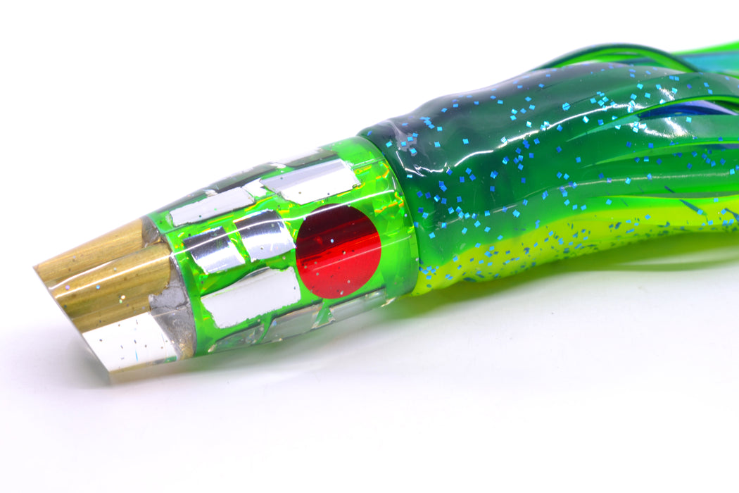 Tanigawa Lures Green Rainbow Cracked Glass 2-Hole Slant 9"+ 11oz Skirted Mahi