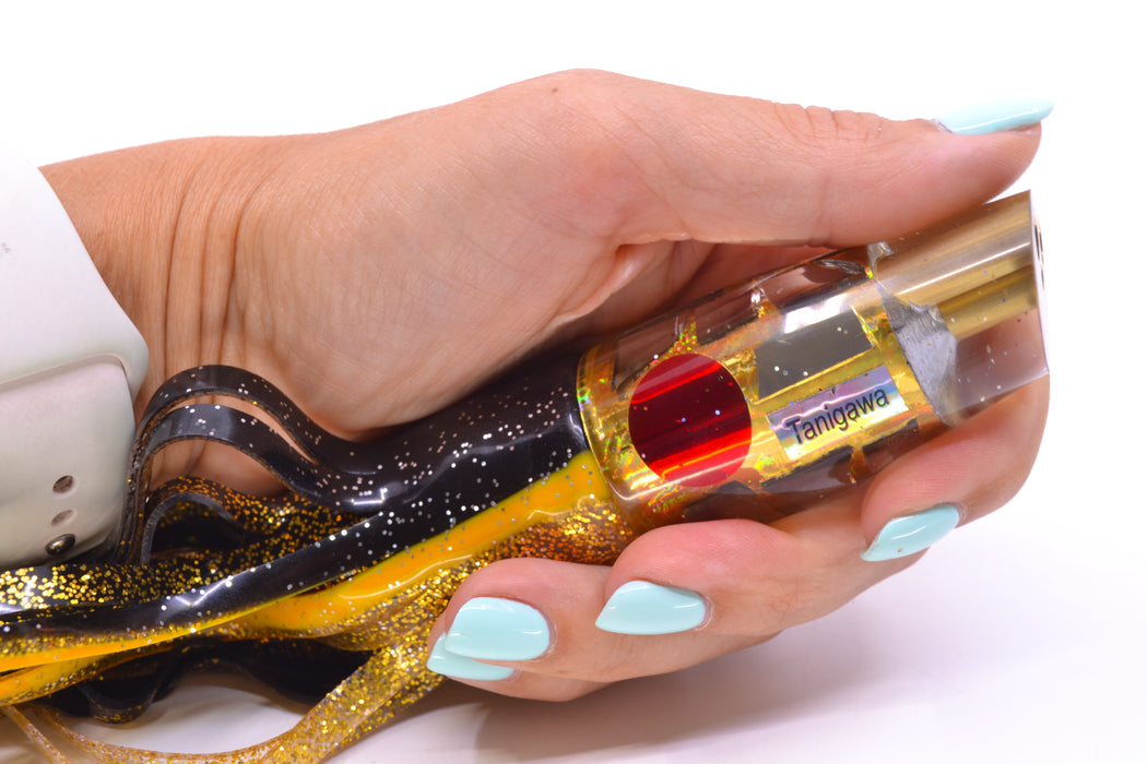 Tanigawa Lures Gold Aurora Cracked Glass 2-Hole Slant 9"+ 11oz Skirted Black-Yellow-Gold