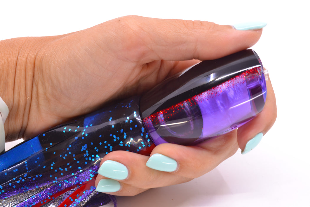 Moyes Lures Purple MOP Black-Red Back Taxi Eyes Medium Argus 12" 6oz Skirted