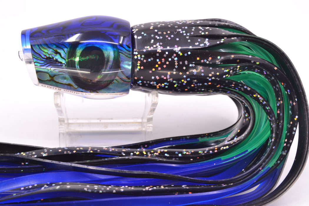 Moyes Lures Paua Shell Blue Back Medium Sumo 12" 6.8oz Skirted Black/Green-Blue