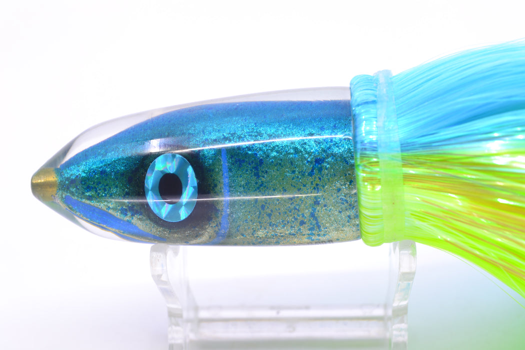 Tsutomu Lures Blue Speckled Blue-Silver Fish Head Ali'i Bullet 7" 5oz Strobez Ice Blue-Green