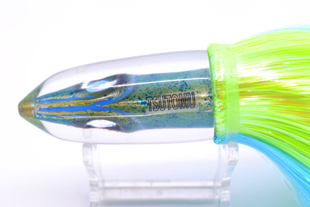 Tsutomu Lures Blue Speckled Blue-Silver Fish Head Ali'i Bullet 7" 5oz Strobez Ice Blue-Green