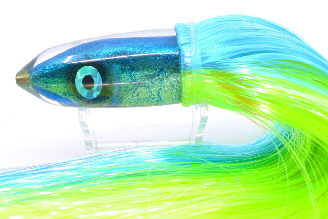 Tsutomu Lures Blue Speckled Blue-Silver Fish Head Ali'i Bullet 7" 5oz Strobez Ice Blue-Green