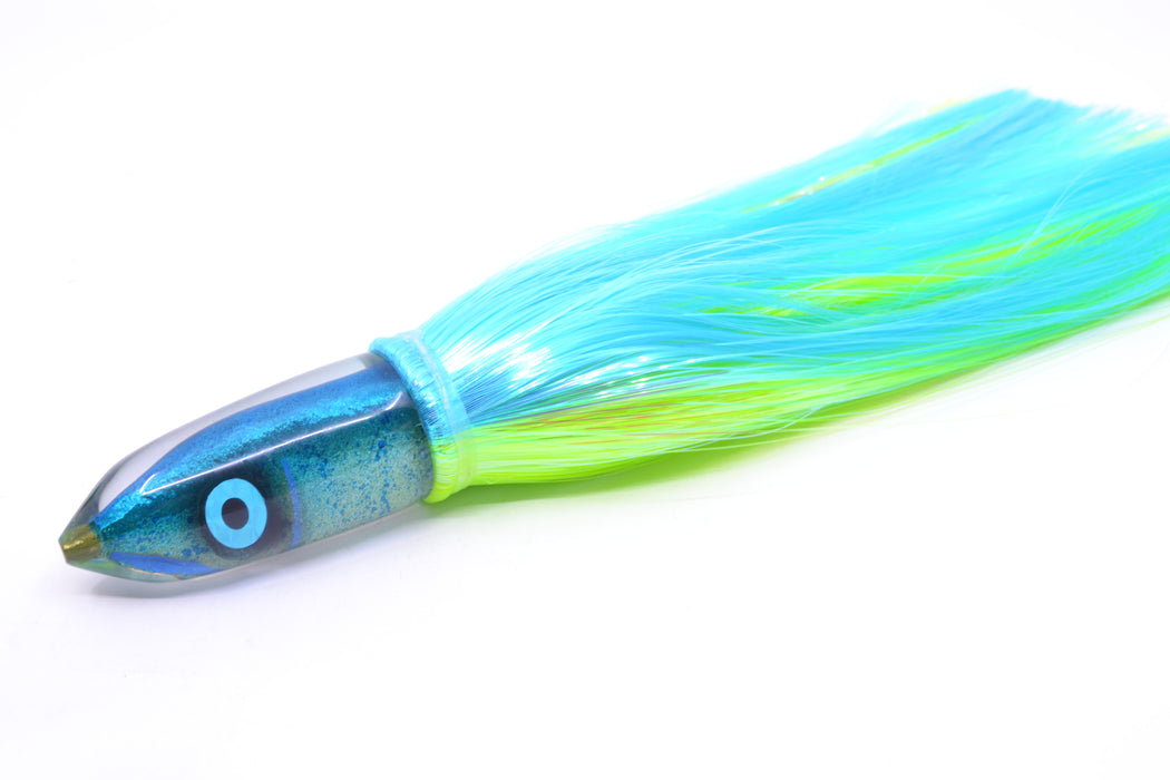 Tsutomu Lures Blue Speckled Blue-Silver Fish Head Ali'i Bullet 7" 5oz Strobez Ice Blue-Green