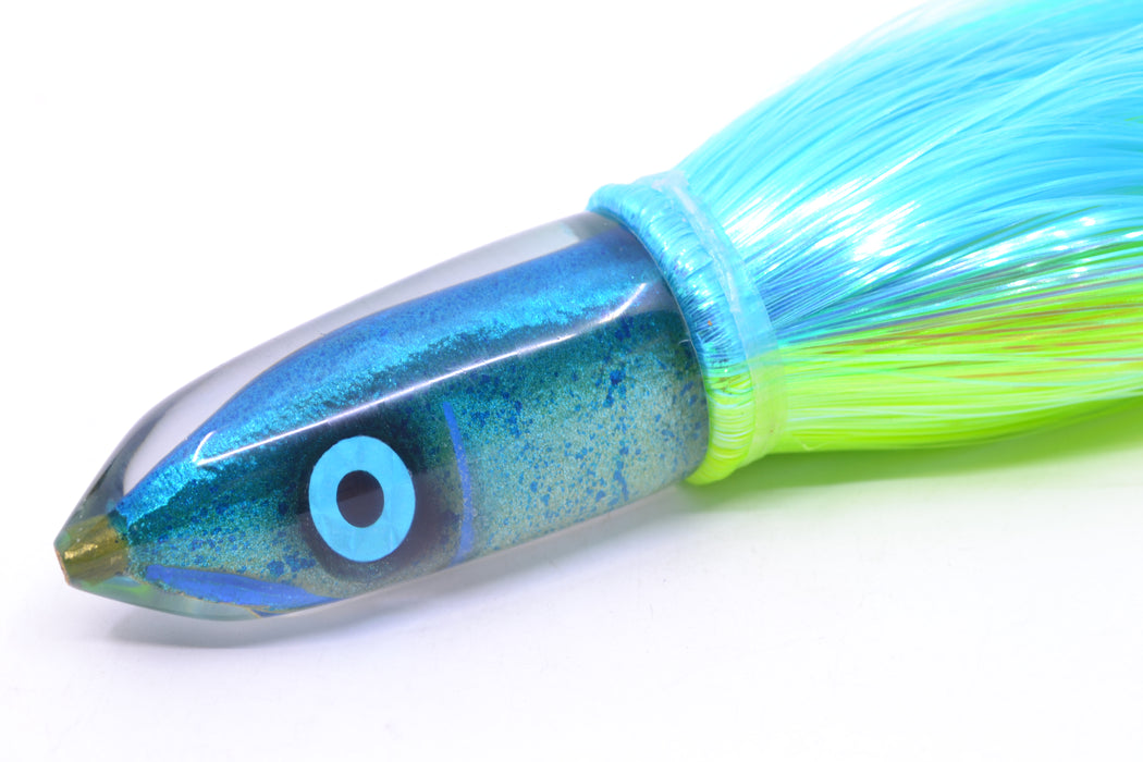 Tsutomu Lures Blue Speckled Blue-Silver Fish Head Ali'i Bullet 7" 5oz Strobez Ice Blue-Green