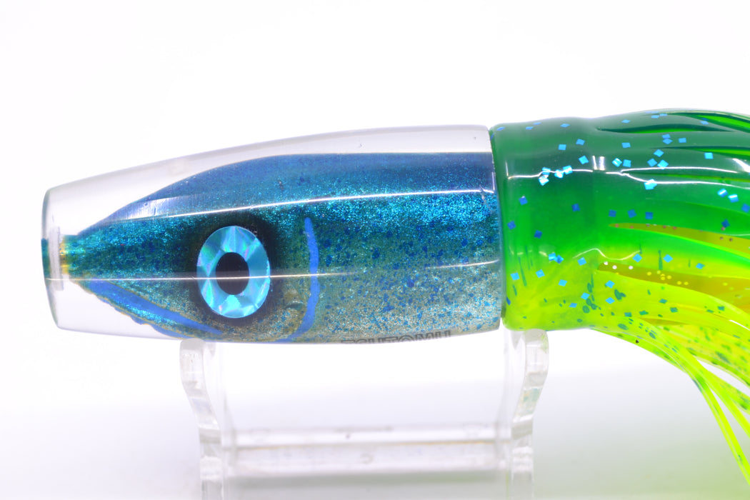 Tsutomu Lures Blue Speckled Blue-Silver Fish Head Ali'i Invert 7" 5.7oz Skirted Mahi
