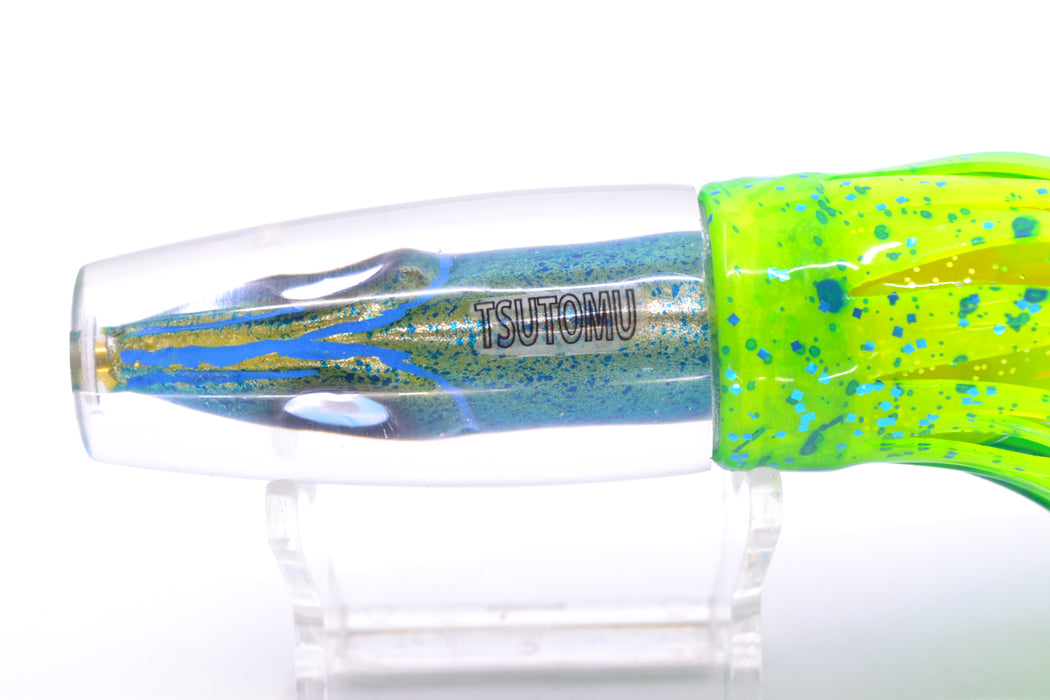 Tsutomu Lures Blue Speckled Blue-Silver Fish Head Ali'i Invert 7" 5.7oz Skirted Mahi