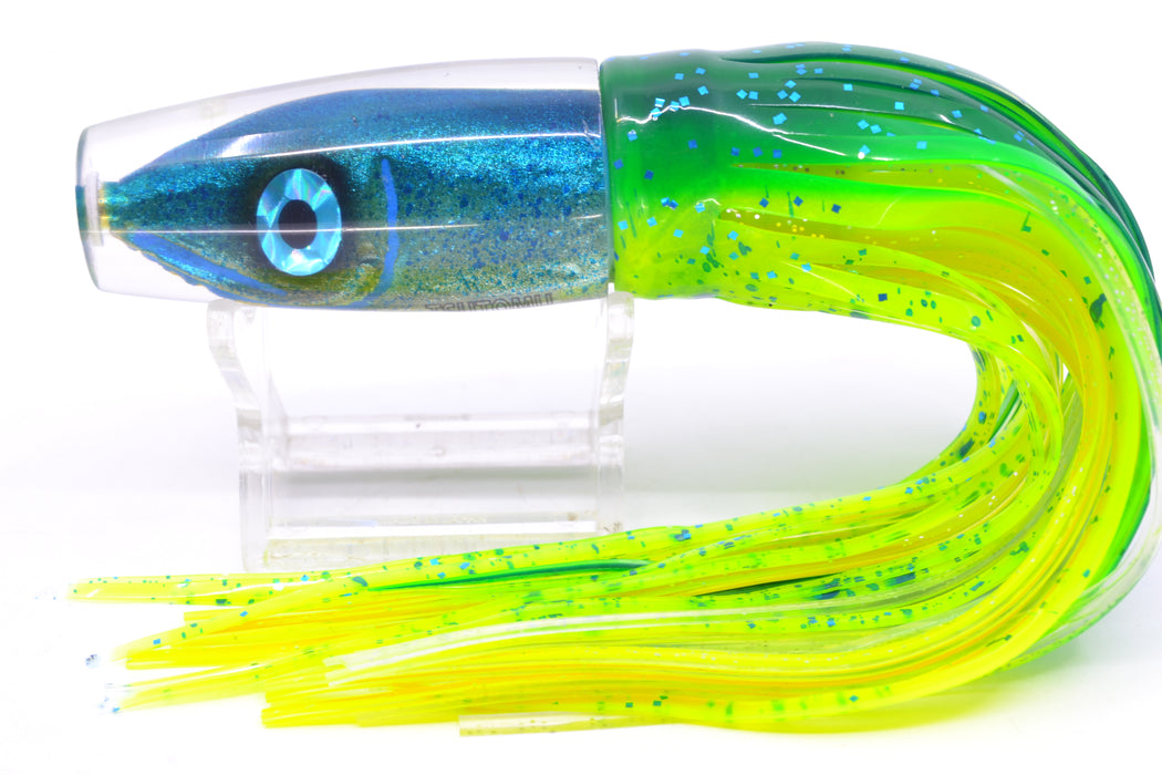 Tsutomu Lures Blue Speckled Blue-Silver Fish Head Ali'i Invert 7" 5.7oz Skirted Mahi