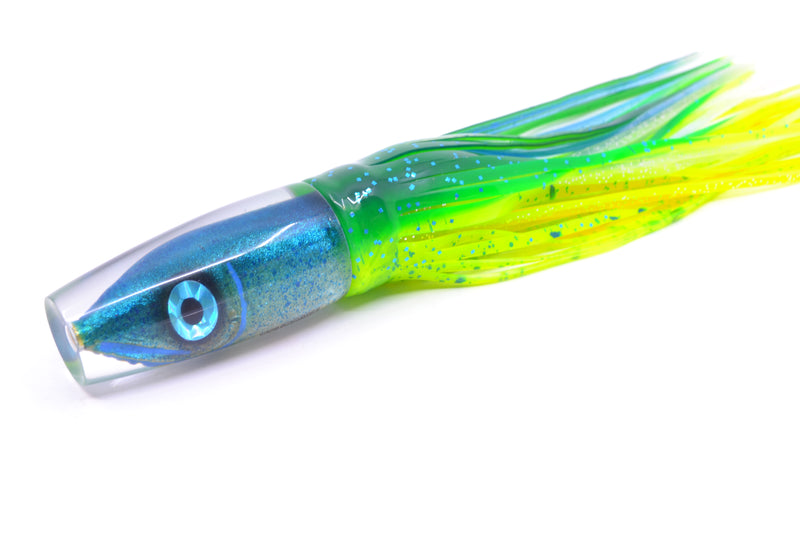Tsutomu Lures Blue Speckled Blue-Silver Fish Head Ali'i Invert 7" 5.7oz Skirted Mahi