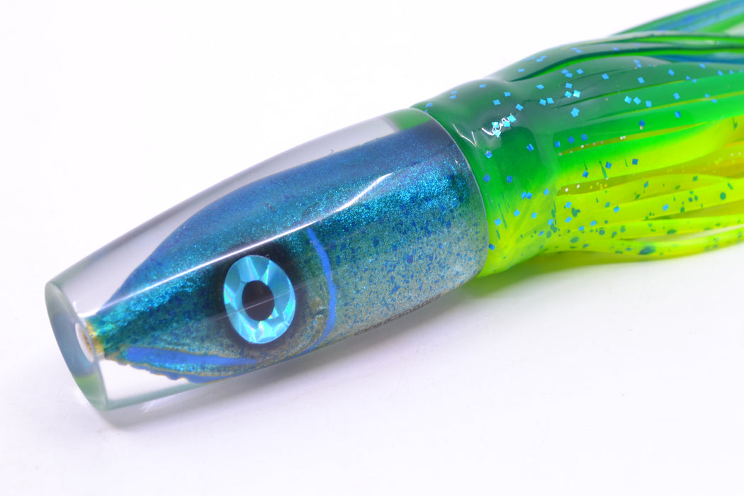 Tsutomu Lures Blue Speckled Blue-Silver Fish Head Ali'i Invert 7" 5.7oz Skirted Mahi