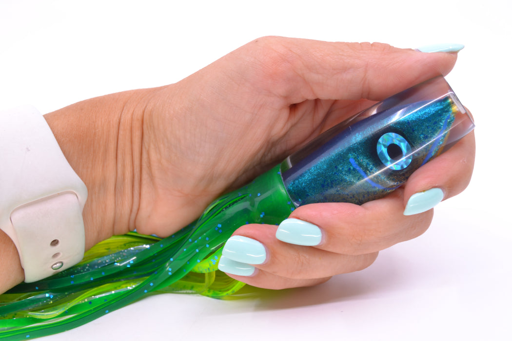 Tsutomu Lures Blue Speckled Blue-Silver Fish Head Ali'i Invert 7" 5.7oz Skirted Mahi
