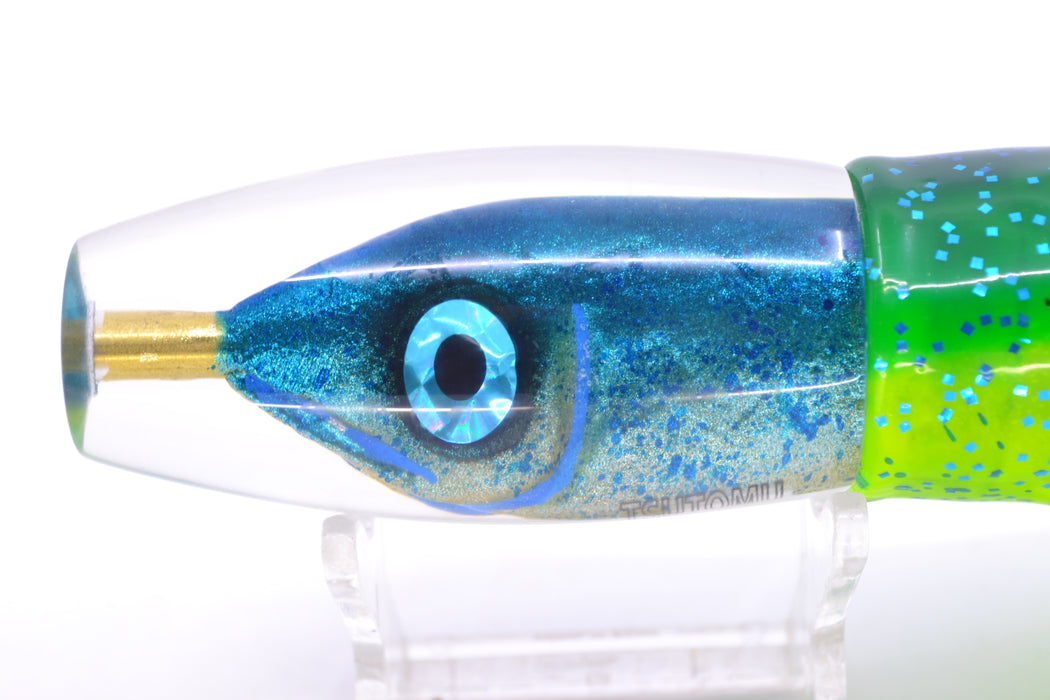 Tsutomu Lures Blue Speckled Blue-Silver Fish Head Moke Invert 9" 7oz Skirted Mahi
