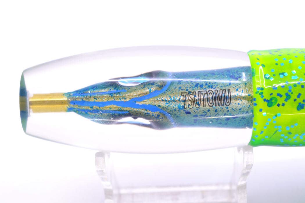 Tsutomu Lures Blue Speckled Blue-Silver Fish Head Moke Invert 9" 7oz Skirted Mahi