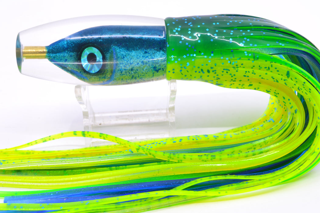 Tsutomu Lures Blue Speckled Blue-Silver Fish Head Moke Invert 9" 7oz Skirted Mahi