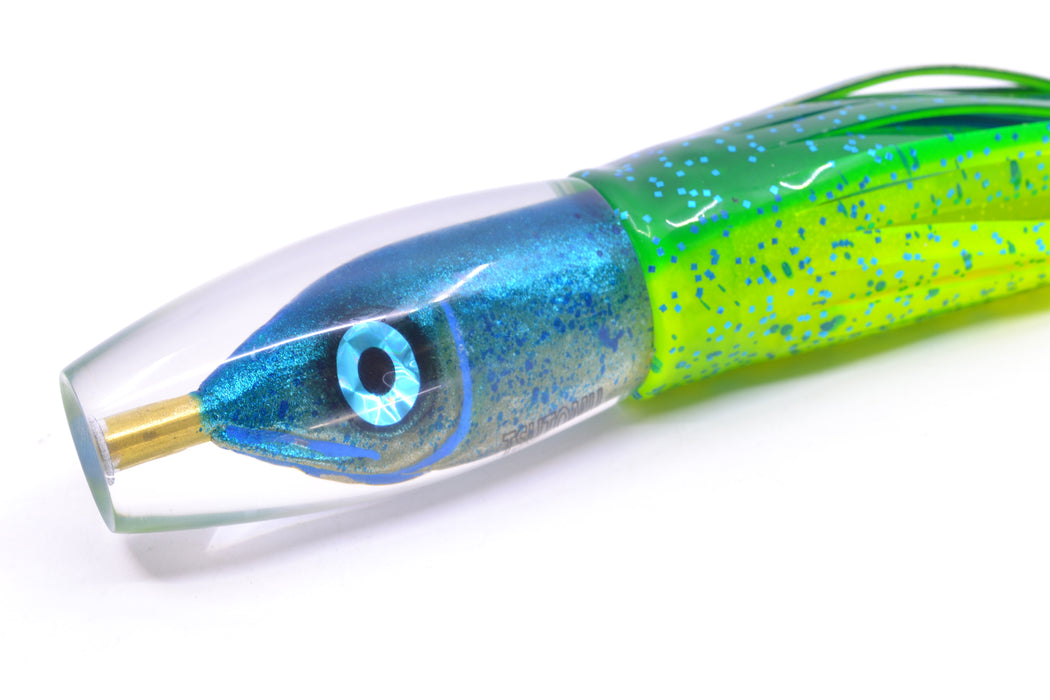 Tsutomu Lures Blue Speckled Blue-Silver Fish Head Moke Invert 9" 7oz Skirted Mahi