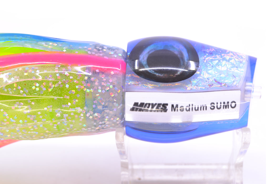 Moyes Lures Ice Rainbow Dichro Blue Back Medium Sumo 12" 6.8oz Skirted Blue Bars