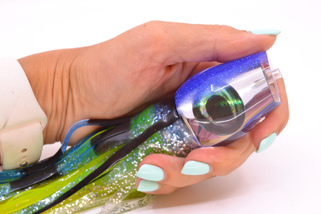 Moyes Lures Clear Mirrored Blue Back Medium Sumo 12" 6.8oz Skirted Blue & Black/Rainbow