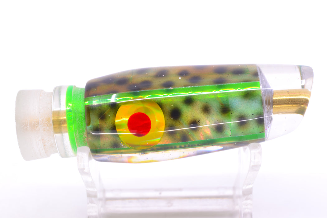 Ganku Lures Green "Tiger Cowrie" Red-Gold Eyes Longneck Cut Face 7" 3.5oz