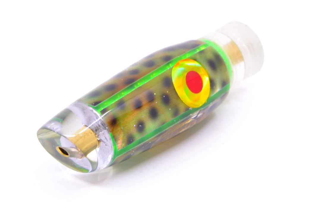 Ganku Lures Green "Tiger Cowrie" Red-Gold Eyes Longneck Cut Face 7" 3.5oz