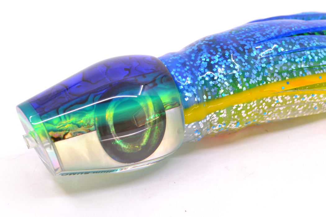 Moyes Lures Yellowfin Paua-MOP Blue-Yellow Back Medium Sumo 12" 6.8oz Skirted