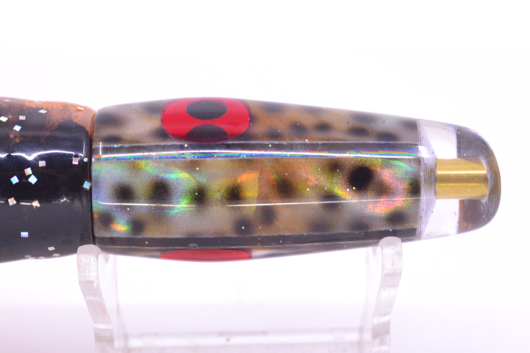 Ganku Lures "Tiger Cowrie" Longneck Cut Face 7" 4.4oz Skirted Black Dots-Orange