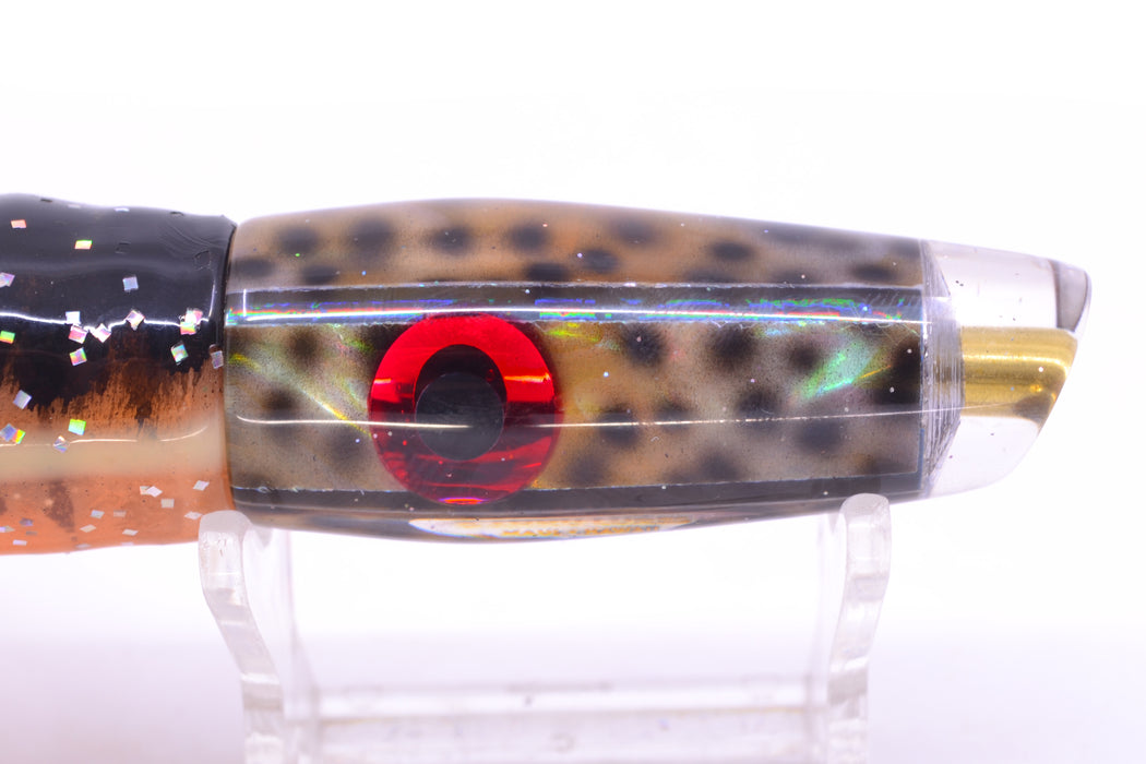 Ganku Lures "Tiger Cowrie" Longneck Cut Face 7" 4.4oz Skirted Black Dots-Orange