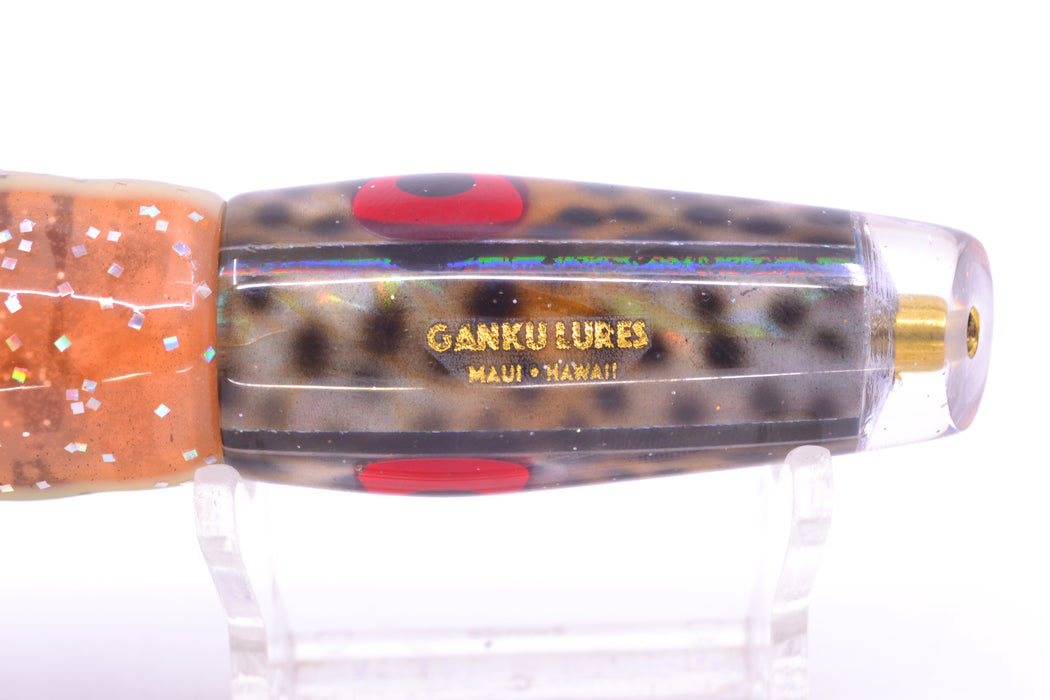 Ganku Lures "Tiger Cowrie" Longneck Cut Face 7" 4.4oz Skirted Black Dots-Orange