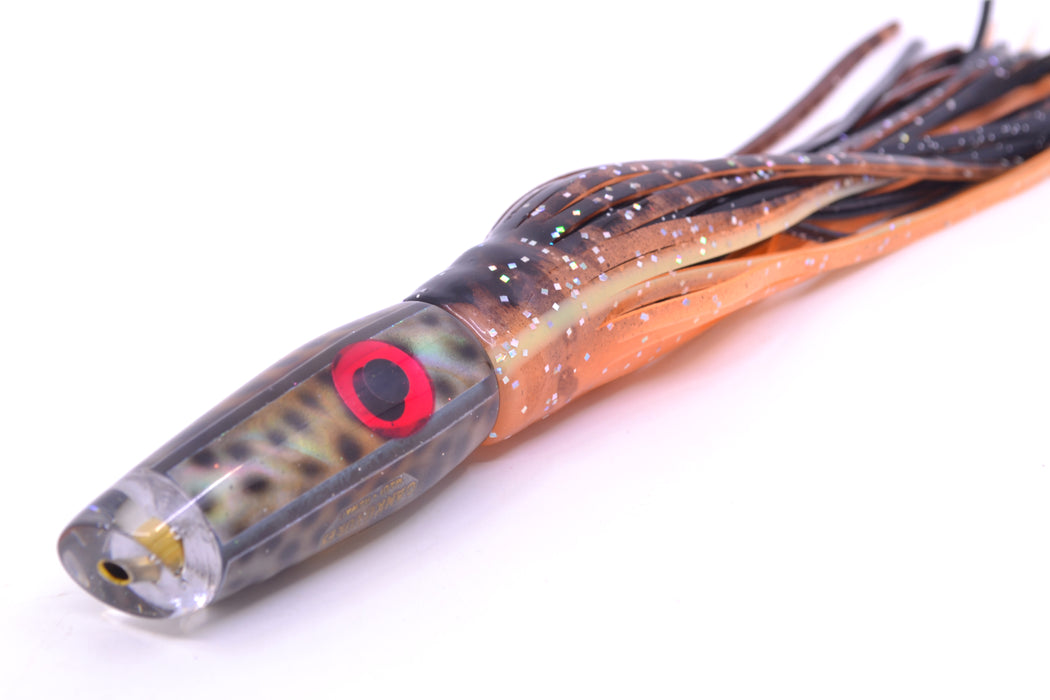 Ganku Lures "Tiger Cowrie" Longneck Cut Face 7" 4.4oz Skirted Black Dots-Orange
