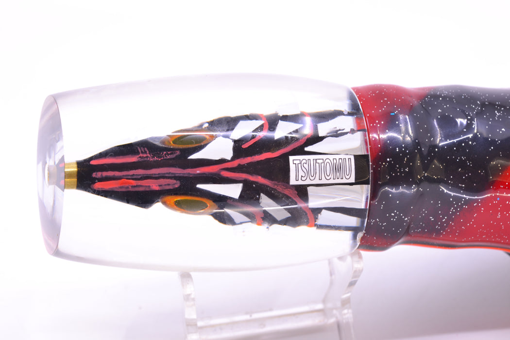 Tsutomu Lures “Disco Vampire” Fish Head Super Moke 14" 12oz Skirted Black & Red Bars