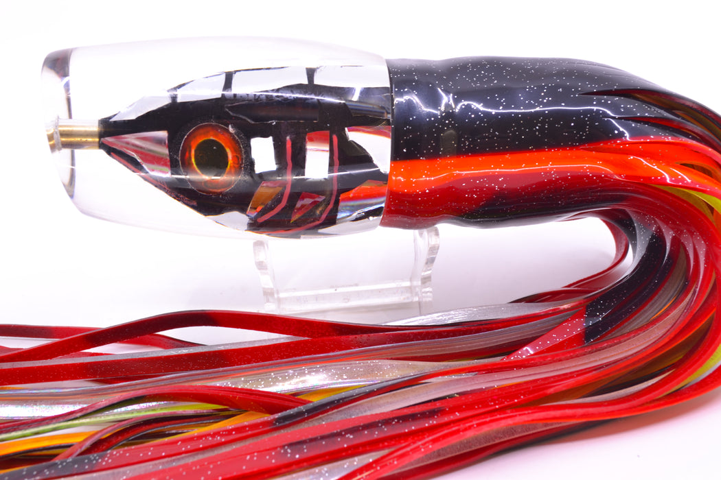 Tsutomu Lures “Disco Vampire” Fish Head Super Moke 14" 12oz Skirted Black & Red Bars