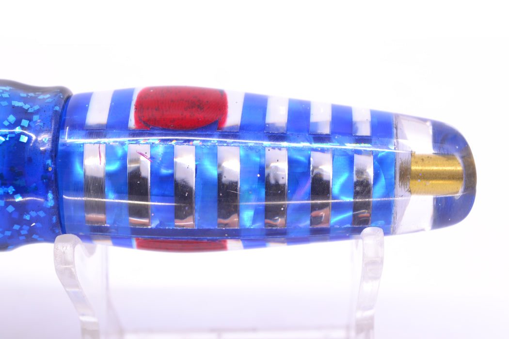 Ganku Lures Blue MOP & Chrome "Zebra" Longneck Cut Face 7" 4.4oz Skirted Blue & Black Bars