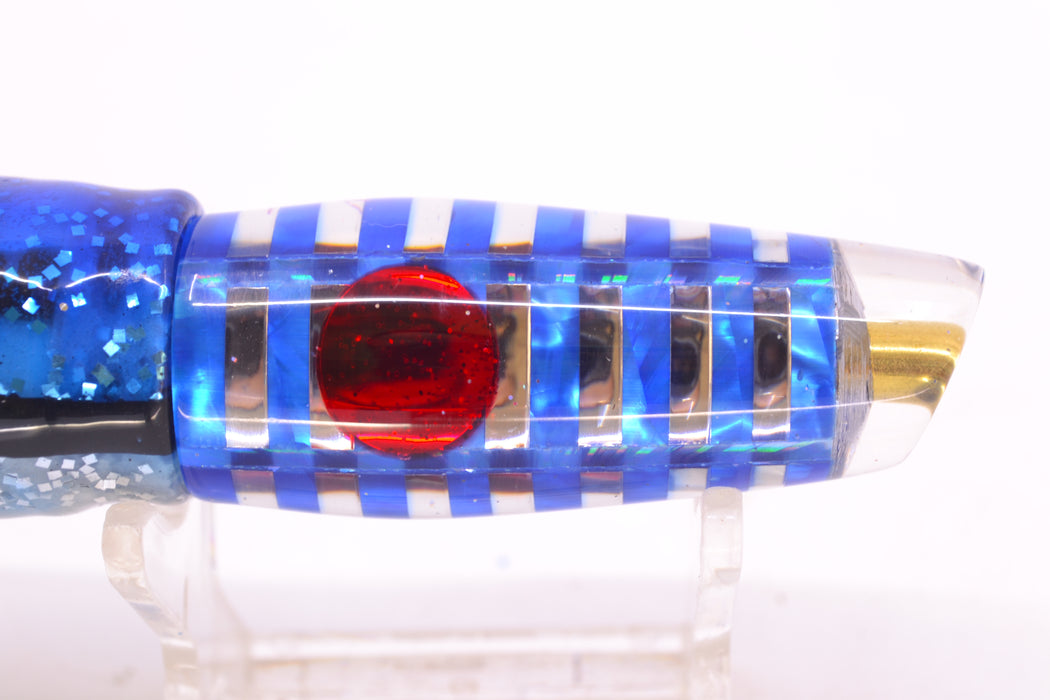Ganku Lures Blue MOP & Chrome "Zebra" Longneck Cut Face 7" 4.4oz Skirted Blue & Black Bars